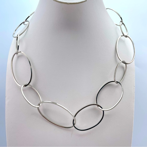 NWT Lauren Ralph Lauren Silver-Tone Open Oval Link Statement Necklace - Picture 1 of 6